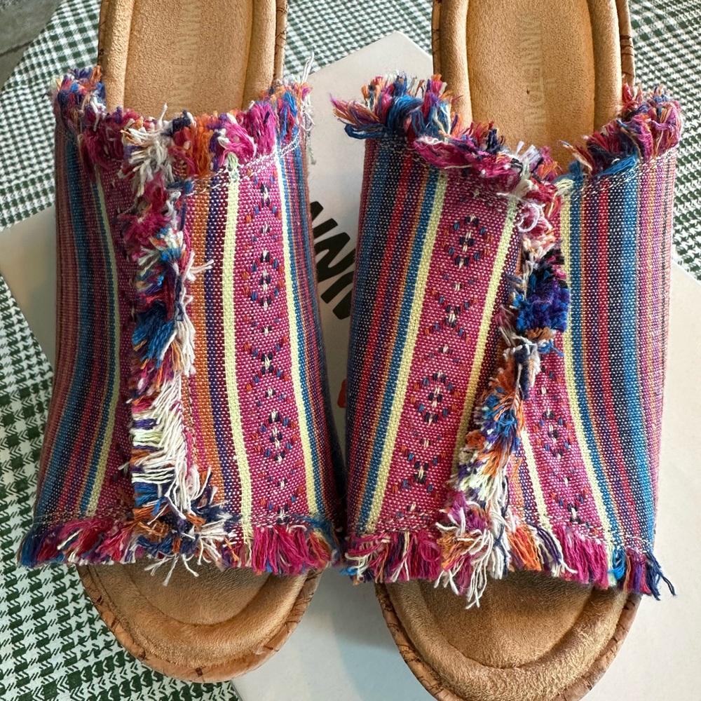Wedge Brand new Minnetonka multi color and cork wedge sandals. Size 8